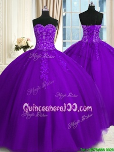 Free and Easy Sweetheart Sleeveless Lace Up Sweet 16 Quinceanera Dress Purple Tulle