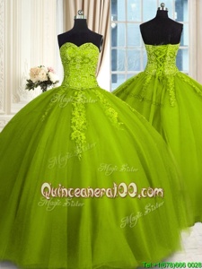 Hot Selling Olive Green Sweetheart Neckline Embroidery Quinceanera Gowns Sleeveless Lace Up