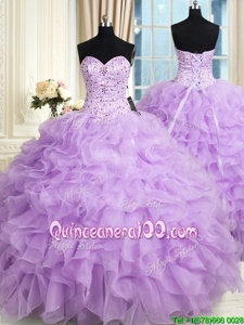 Floor Length Lavender Quinceanera Dresses Sweetheart Sleeveless Lace Up