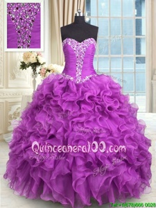 Floor Length Ball Gowns Sleeveless Purple Quinceanera Gowns Lace Up