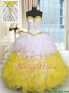 Captivating Sleeveless Lace Up Floor Length Beading and Ruffles Quinceanera Dress