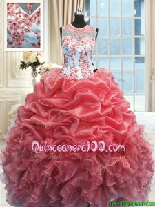 Scoop Watermelon Red Zipper Sweet 16 Dresses Beading and Ruffles Sleeveless Floor Length