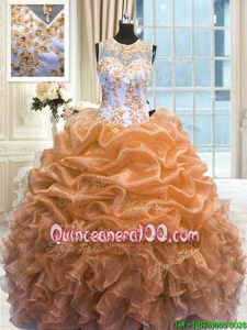 Super Multi-color Zipper Scoop Beading and Ruffles 15th Birthday Dress Organza Sleeveless