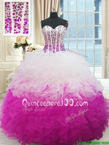 Custom Designed Sweetheart Sleeveless Organza Vestidos de Quinceanera Beading and Ruffles Lace Up