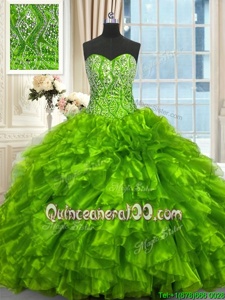 Dazzling Sleeveless Brush Train Beading and Ruffles Lace Up Sweet 16 Dress