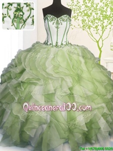 Adorable Sweetheart Sleeveless Organza Sweet 16 Dress Beading and Ruffles Lace Up