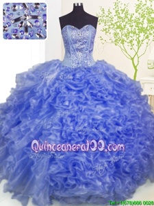 Fashion Lilac Lace Up Sweetheart Beading and Ruffles and Pick Ups Sweet 16 Dress Organza Sleeveless