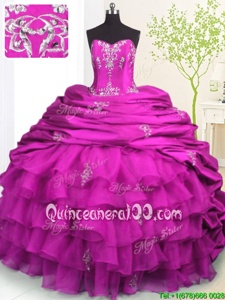 Suitable Pick Ups Ruffled With Train Fuchsia Sweet 16 Dresses Strapless Sleeveless Brush Train Lace Up