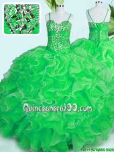 Noble Spring and Summer and Fall and Winter Organza Sleeveless Floor Length 15th Birthday Dress andBeading and Ruffles