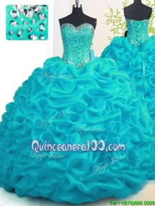 Aqua Blue Sleeveless With Train Beading and Ruffles Lace Up Vestidos de Quinceanera