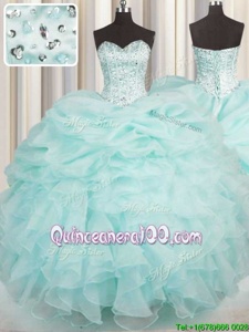 Top Selling Beading and Ruffles Sweet 16 Quinceanera Dress Aqua Blue Lace Up Sleeveless Floor Length