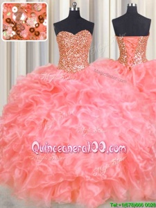 Charming Halter Top Sleeveless Beading and Ruffles Lace Up 15th Birthday Dress