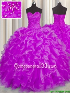 Simple Sweetheart Sleeveless Organza 15th Birthday Dress Beading and Ruffles Lace Up