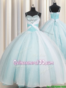 Superior Spaghetti Straps Aqua Blue Sleeveless Beading and Ruching Floor Length Vestidos de Quinceanera