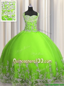 Classical Straps Sleeveless Lace Up Ball Gown Prom Dress Spring Green Tulle