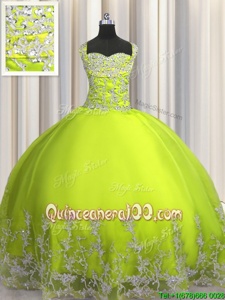 Gorgeous Floor Length Ball Gowns Sleeveless Yellow Green Sweet 16 Quinceanera Dress Lace Up