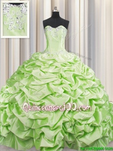 Pick Ups Brush Train Yellow Green Ball Gown Prom Dress Sweetheart Sleeveless Sweep Train Lace Up