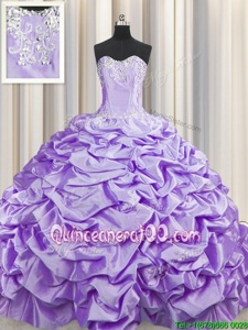 Captivating Pick Ups Brush Train Lavender Sleeveless Taffeta Sweep Train Lace Up Quinceanera Gowns forMilitary Ball and Sweet 16 and Quinceanera