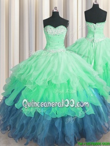 Adorable Multi-color Sweetheart Lace Up Beading and Ruffles and Ruffled Layers and Sequins Quince Ball Gowns Sleeveless