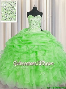 Pretty Sleeveless Lace Up Floor Length Beading and Ruffles Sweet 16 Dress