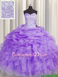 Luxury Sweetheart Sleeveless Organza Sweet 16 Dresses Beading and Ruffles Lace Up