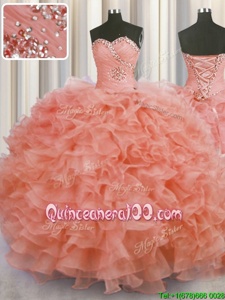 New Style Sweetheart Sleeveless Organza Vestidos de Quinceanera Beading and Ruffles Lace Up