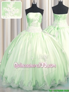 Hot Selling Yellow Green Sleeveless Beading and Appliques Floor Length 15th Birthday Dress