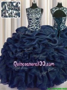 Pretty Pick Ups Floor Length Navy Blue Vestidos de Quinceanera Scoop Sleeveless Lace Up