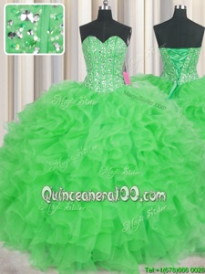 Flirting Visible Boning Floor Length Green 15th Birthday Dress Sweetheart Sleeveless Lace Up