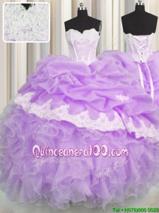 Eye-catching Beading and Appliques and Ruffles and Pick Ups 15 Quinceanera Dress Lavender Lace Up Sleeveless Floor Length