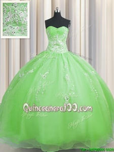 High Class Zipper Up Floor Length Yellow Green Quinceanera Gown Sweetheart Sleeveless Zipper