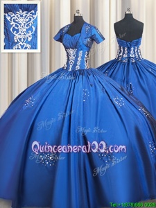 Sumptuous Ball Gowns Sweet 16 Dresses Blue Sweetheart Taffeta Short Sleeves Floor Length Lace Up