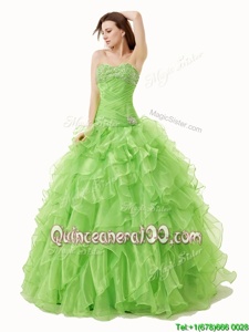 Superior Spring Green Sleeveless Beading and Ruffles Floor Length Vestidos de Quinceanera