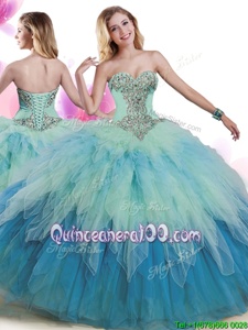 Inexpensive Sleeveless Beading and Ruffles Lace Up 15 Quinceanera Dress