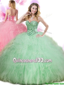 Apple Green Lace Up Sweet 16 Dresses Beading and Ruffles Sleeveless Floor Length