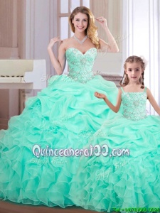 Edgy Organza Sleeveless Floor Length 15th Birthday Dress andBeading and Ruffles and Pick Ups