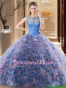 Custom Fit Scoop Sleeveless Brush Train Lace Up Beading 15th Birthday Dress