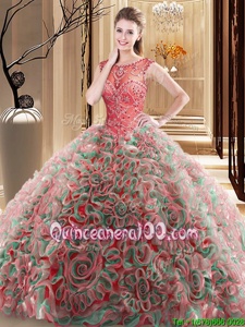 Flirting Multi-color Vestidos de Quinceanera Scoop Sleeveless Brush Train Lace Up