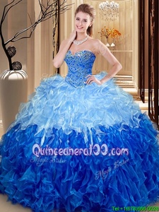 Multi-color Sleeveless Floor Length Beading and Ruffles Lace Up Vestidos de Quinceanera