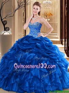 Traditional Royal Blue Sweetheart Neckline Beading and Pick Ups Ball Gown Prom Dress Sleeveless Lace Up