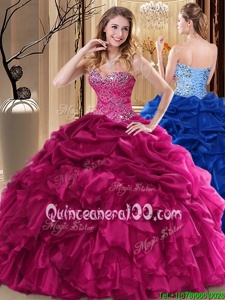 Elegant Fuchsia Lace Up 15 Quinceanera Dress Beading and Pick Ups Sleeveless Floor Length