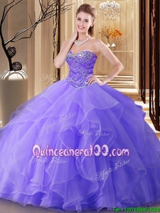 Fantastic Sleeveless Tulle Floor Length Lace Up Quinceanera Dress inLavender forSpring and Summer and Fall and Winter withBeading