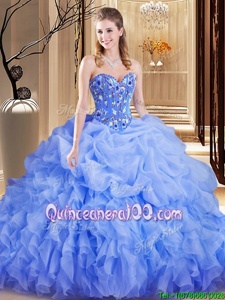 Best Selling Sleeveless Brush Train Lace Up Embroidery and Ruffles and Pick Ups Sweet 16 Dresses