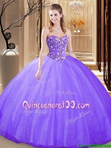 Custom Designed Tulle Sweetheart Sleeveless Lace Up Embroidery Quinceanera Dresses inLavender