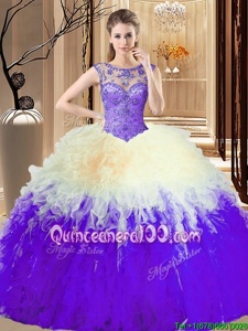 Fitting Beading and Ruffles Vestidos de Quinceanera Lavender Backless Sleeveless Floor Length