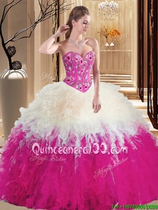 Sleeveless Embroidery and Ruffles Lace Up 15 Quinceanera Dress