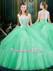 Delicate Scoop Pick Ups Floor Length Ball Gowns Sleeveless Apple Green Sweet 16 Dress Zipper