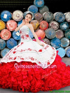 Custom Made Sleeveless Appliques and Embroidery and Ruffles Lace Up Ball Gown Prom Dress