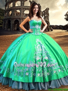 Gorgeous Off the Shoulder Turquoise Lace Up Sweet 16 Quinceanera Dress Lace and Embroidery Sleeveless Floor Length