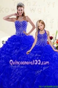 Beading and Ruffles 15 Quinceanera Dress Royal Blue Lace Up Sleeveless Floor Length